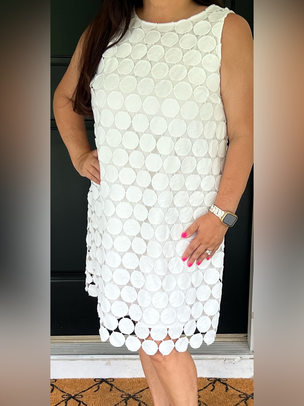 Elegant White Circle Pattern Mini Dress
